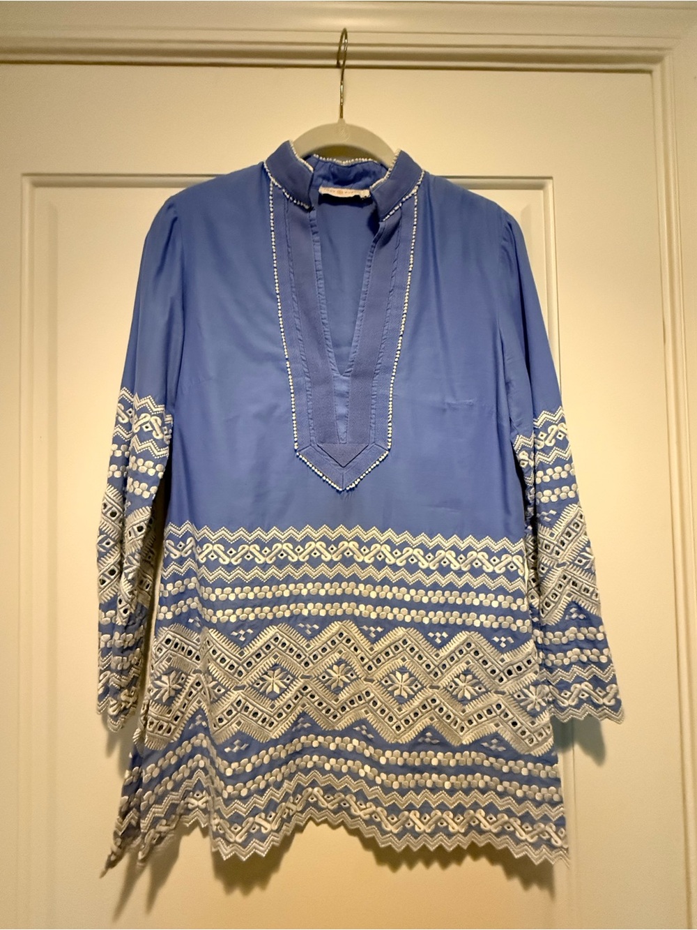 Tory Burch Blue Tunic with White Embroidered Border
